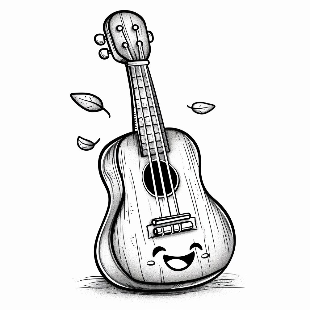 Dibujo de ukelele kawaii para colorear