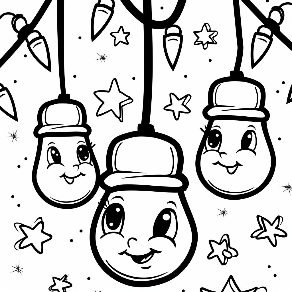 Dibujos de luces de navidad kawaii para colorear
