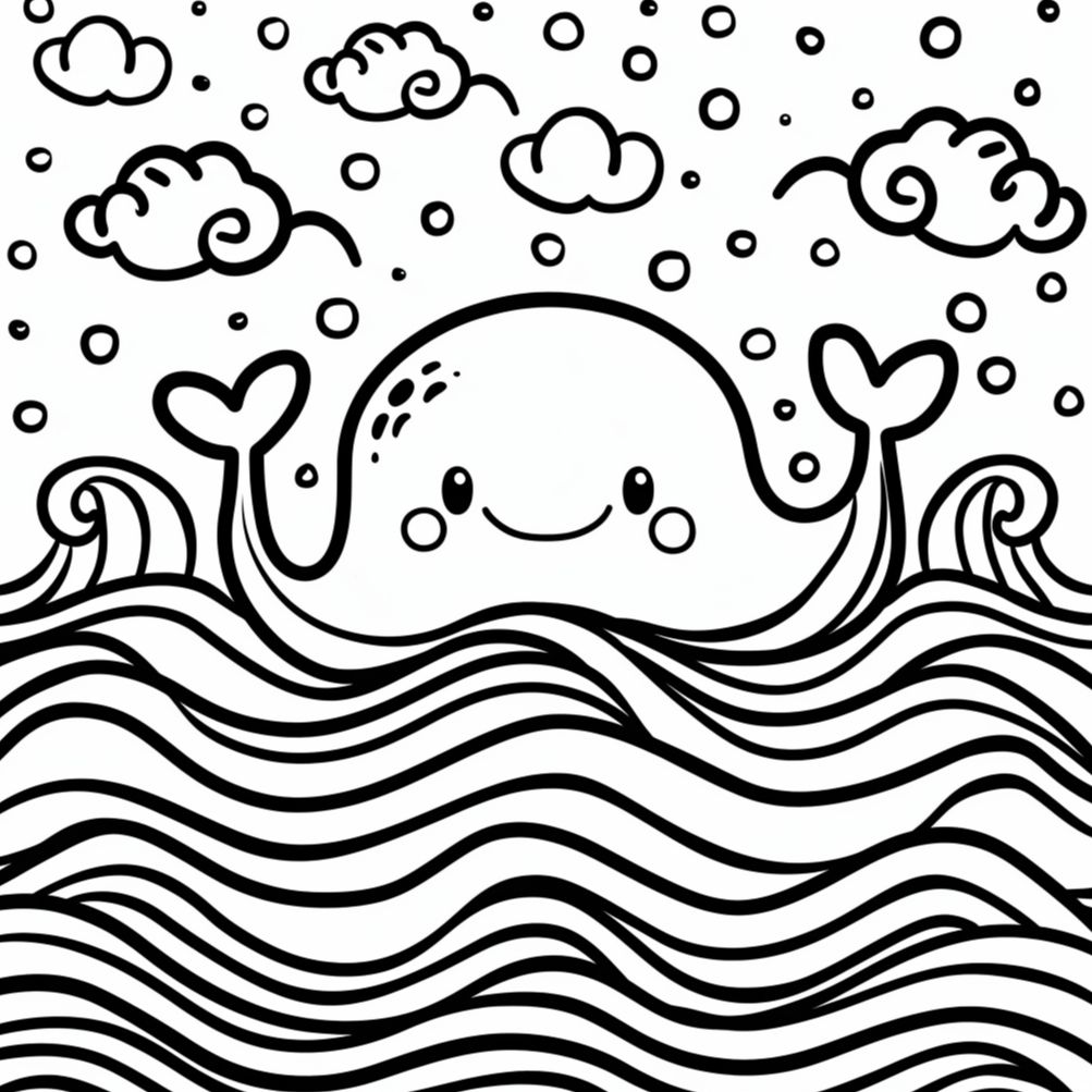 Dibujos de olas de mar kawaii para colorear