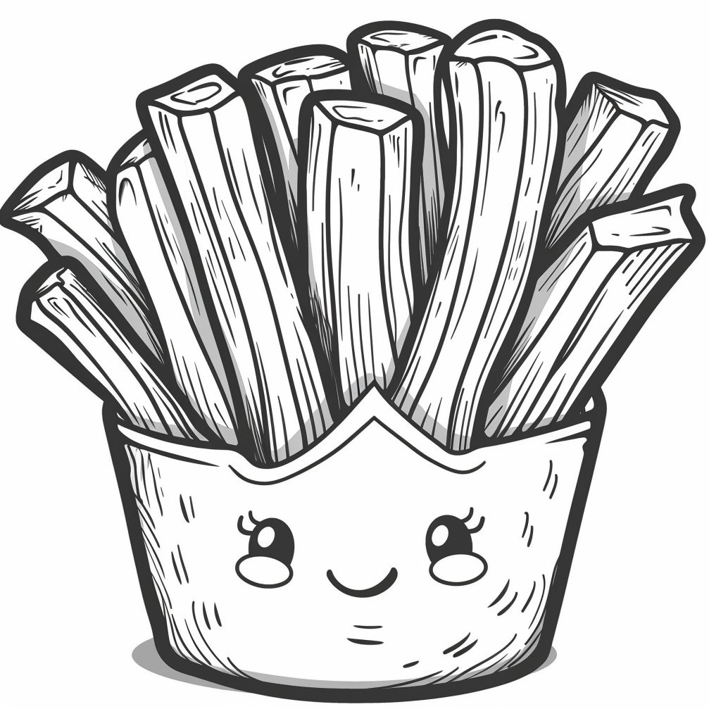 Dibujos de patatas fritas kawaii para colorear