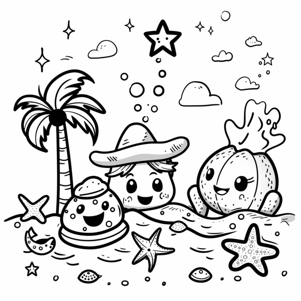 Dibujos de playa kawaii para colorear