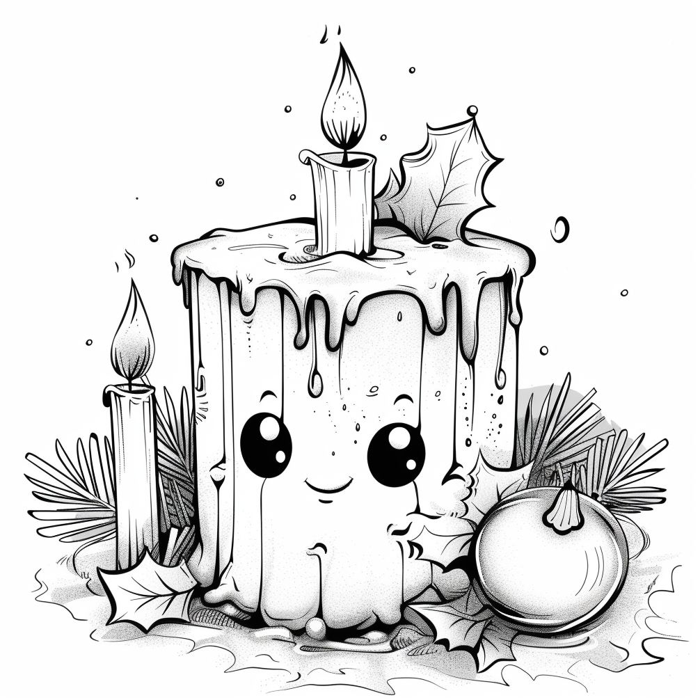 Dibujos de velas de navidad kawaii para colorear