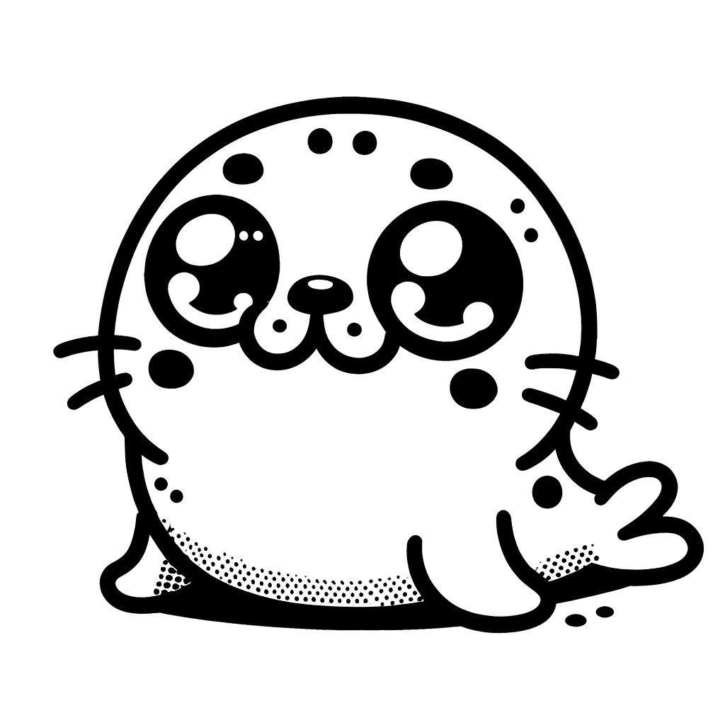 dibujos de animales de foca kawaii para colorear