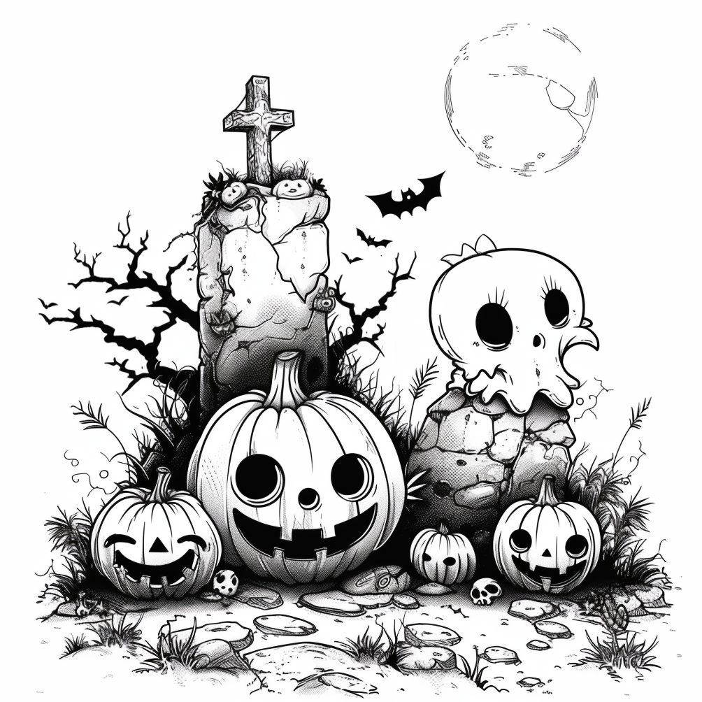 Dibujo kawaii de cementerio halloween para colorear