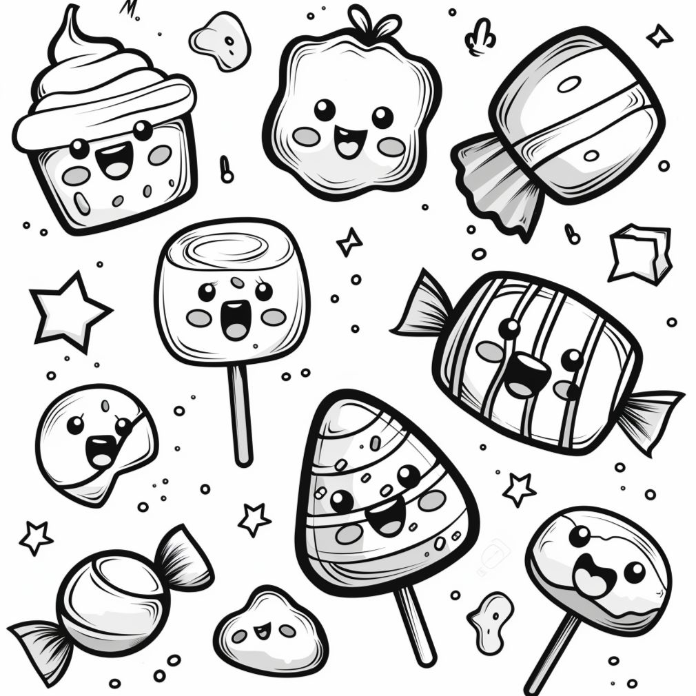 Dibujos de caramelos kawaii para colorear