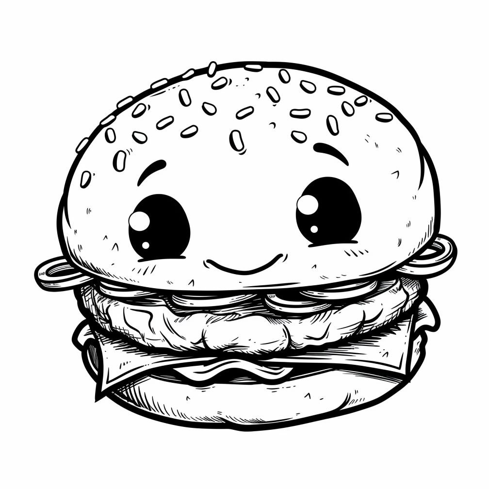 dibujos de hamburguesas kawaii para colorear