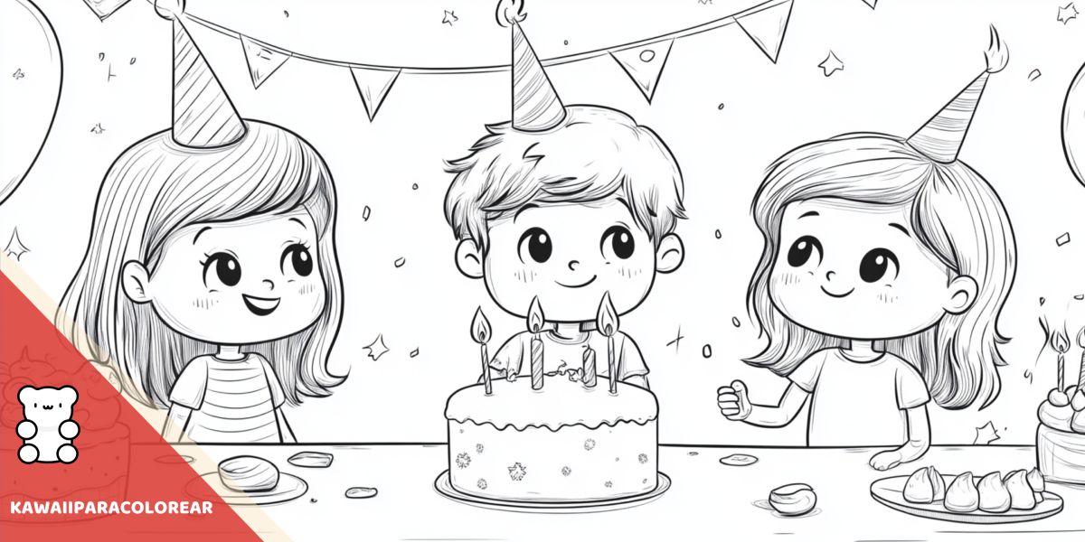 Dibujos de cumpleaños kawaii para colorear