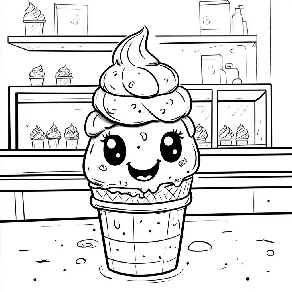 helado kawaii para colorear