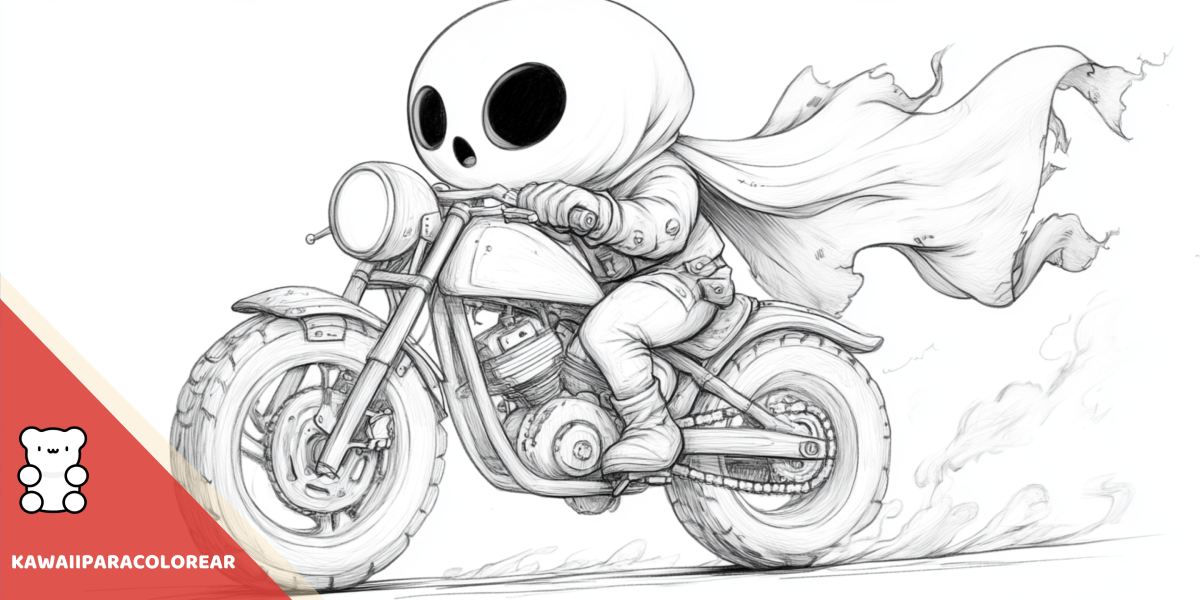 Dibujo kawaii de motorista fantasma para colorear