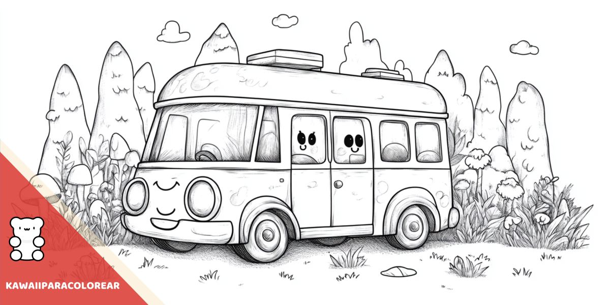 Dibujos de autobuses kawaii para colorear