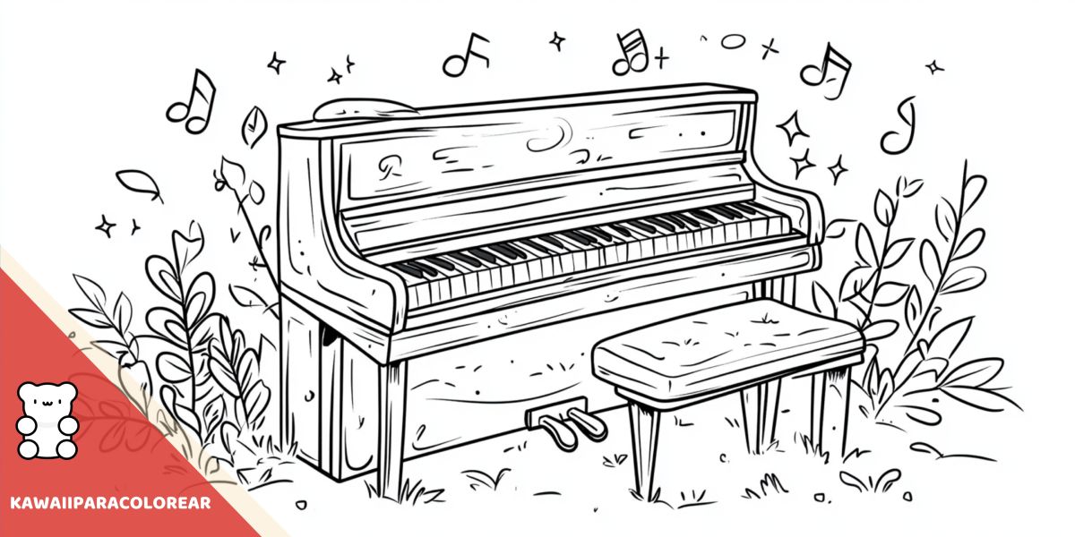 Dibujos de piano kawaii para colorear