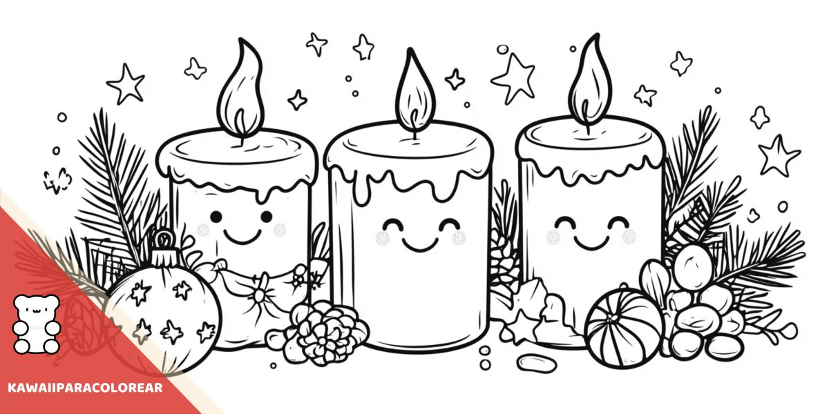 Dibujos de velas de navidad kawaii para colorear